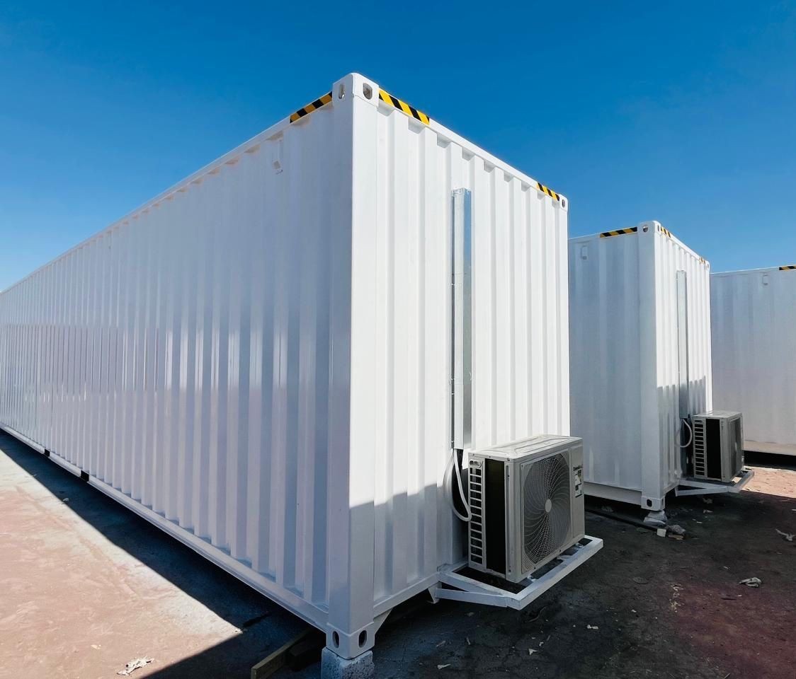 Reefer and storage containers lined up on site
